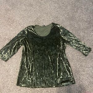 Whimsigoth Green Crushed Velvet 3/4 Sleeve Top